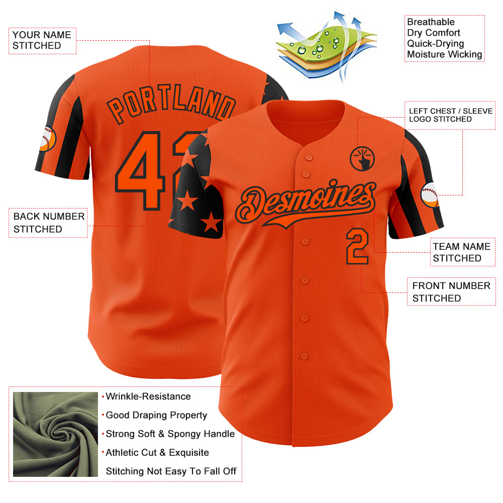Custom Orange-Black Two Tone USA Flag Sleeves Stars and Stripes Authentic Baseball Jersey