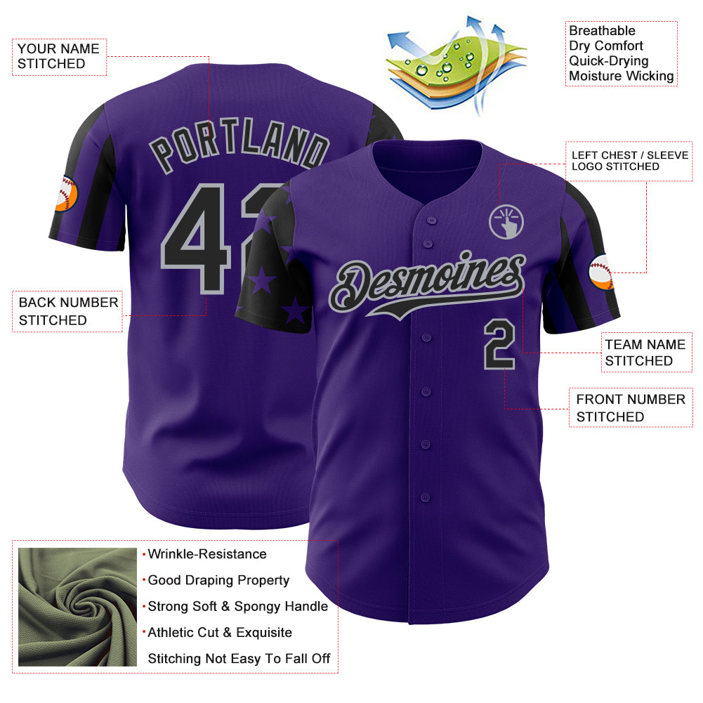 Custom Purple Black-Gray Two Tone USA Flag Sleeves Stars and Stripes Authentic Baseball Jersey