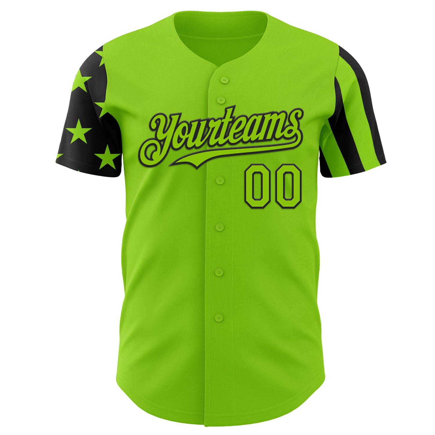 Custom Neon Green-Black Two Tone USA Flag Sleeves Stars and Stripes Authentic Baseball Jersey