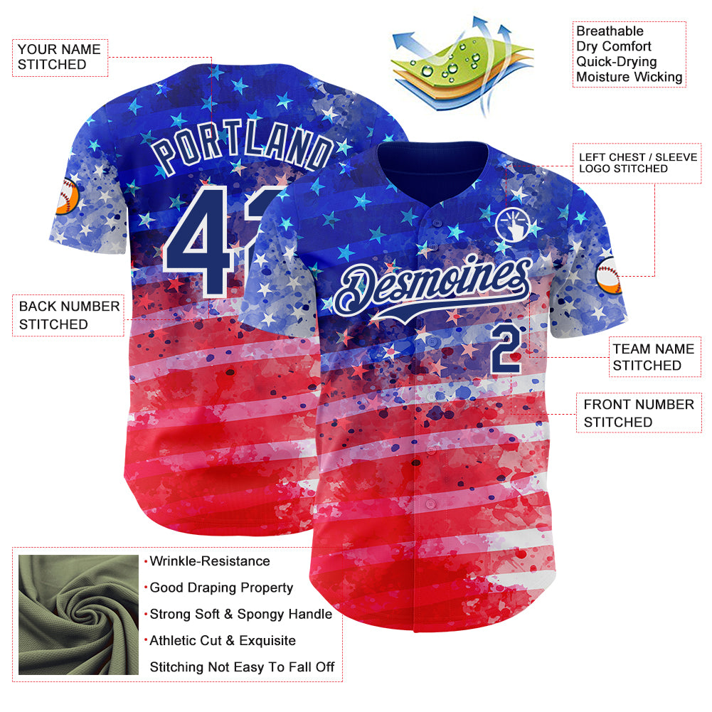Custom Royal Red-White American Flag Patriotic Authentic Baseball Jersey