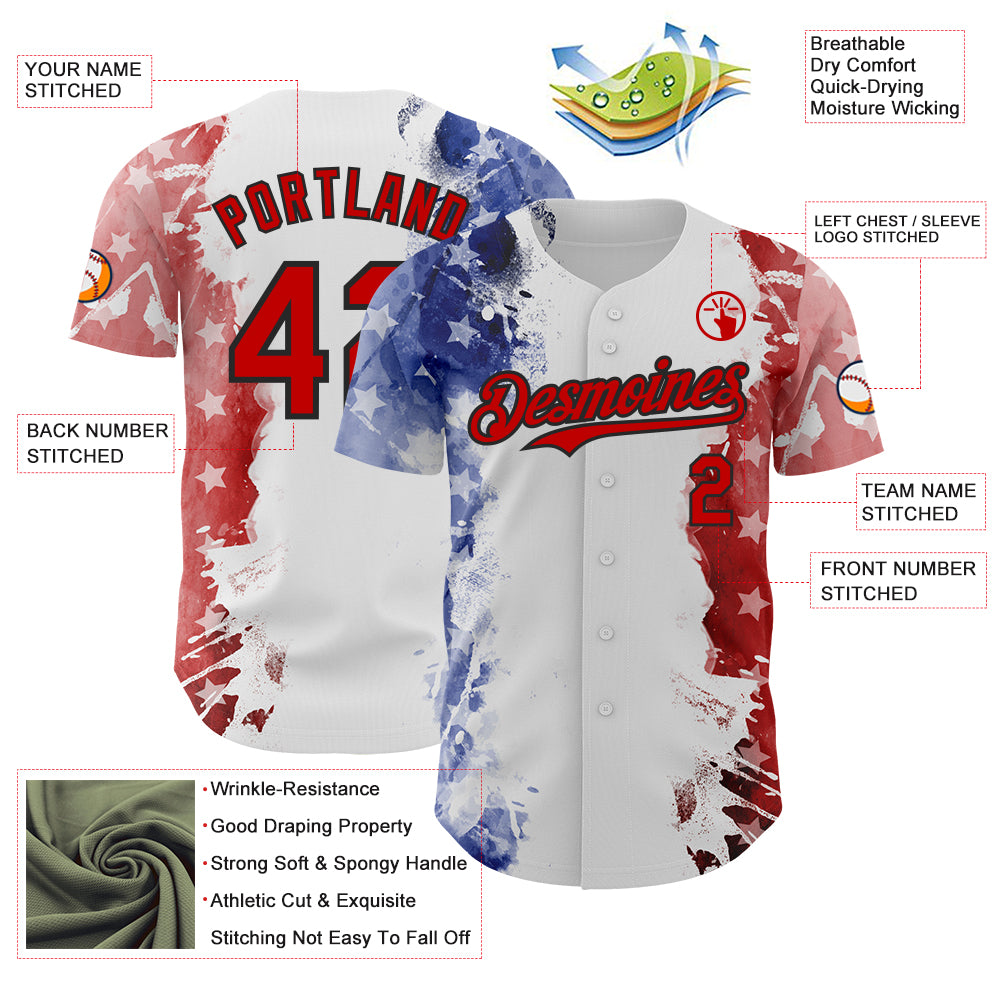 Custom White Red Royal-Black American Flag Patriotic Authentic Baseball Jersey