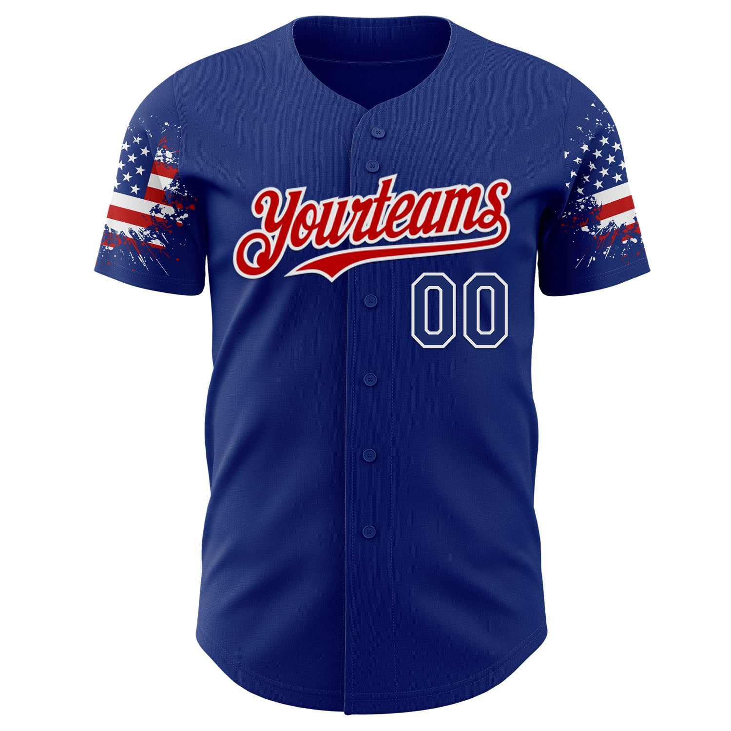 Custom Royal Red-White Two Tone USA Flag Sleeves Stars and Stripes Authentic Baseball Jersey