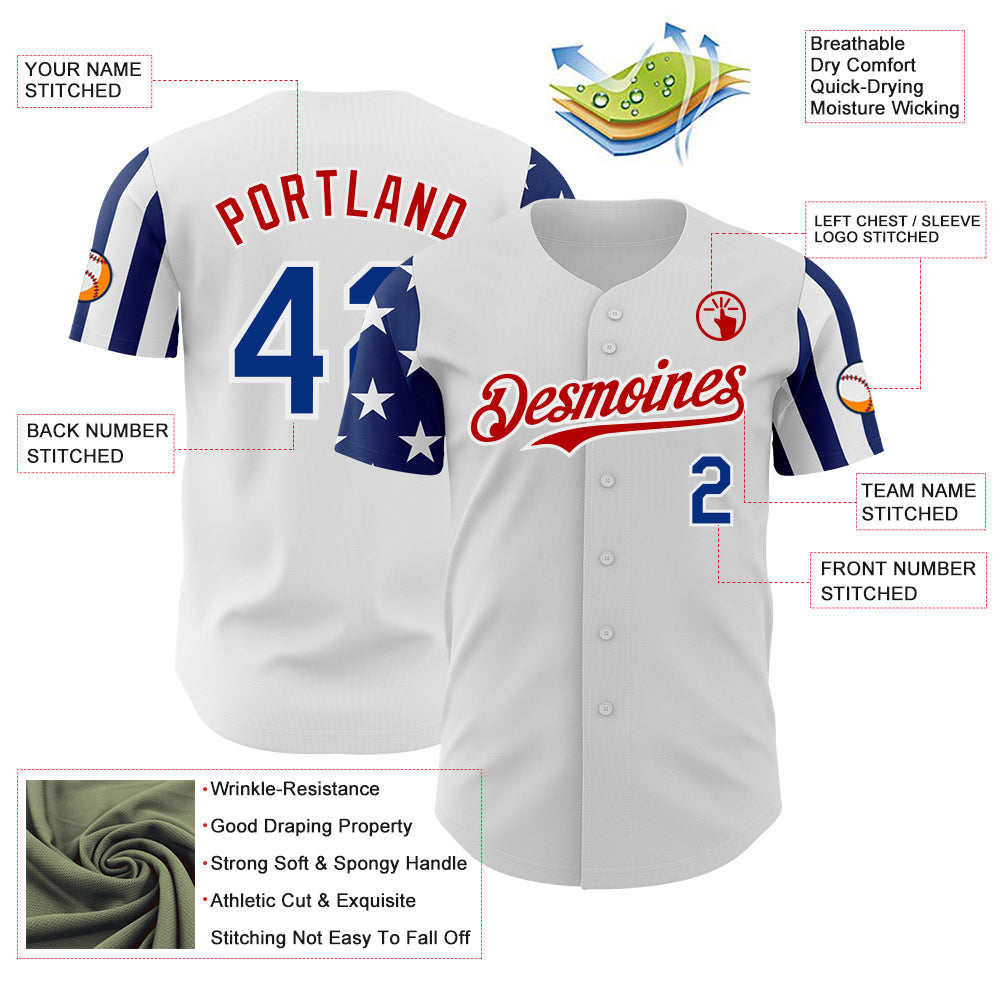 Custom White Royal-Red Two Tone USA Flag Sleeves Stars and Stripes Authentic Baseball Jersey