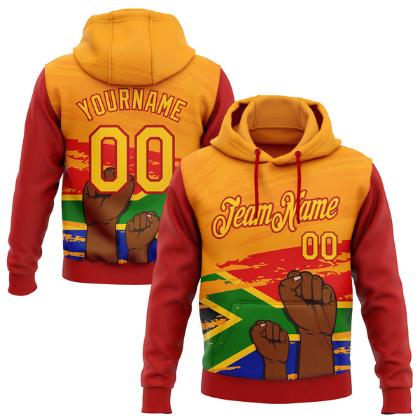 Custom Stitched Yellow-Red 3D Pattern Design Black History Month Sports Pullover Sweatshirt Hoodie