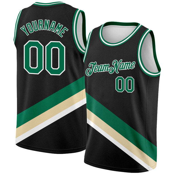 Custom Black Kelly Green-Cream Modern Authentic City Edition Basketball Jersey