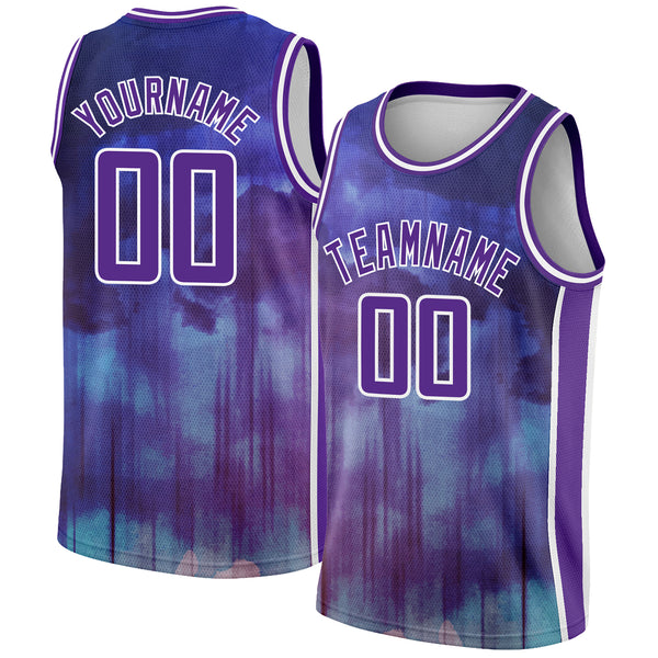 Custom Purple White Abstract Watercolor Monsoon Authentic City Edition Basketball Jersey