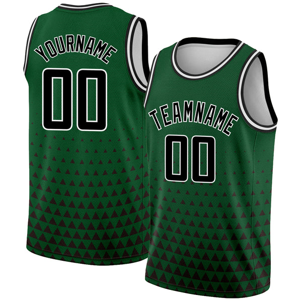 Custom Green Black-White Triangle Shapes Authentic City Edition Basketball Jersey