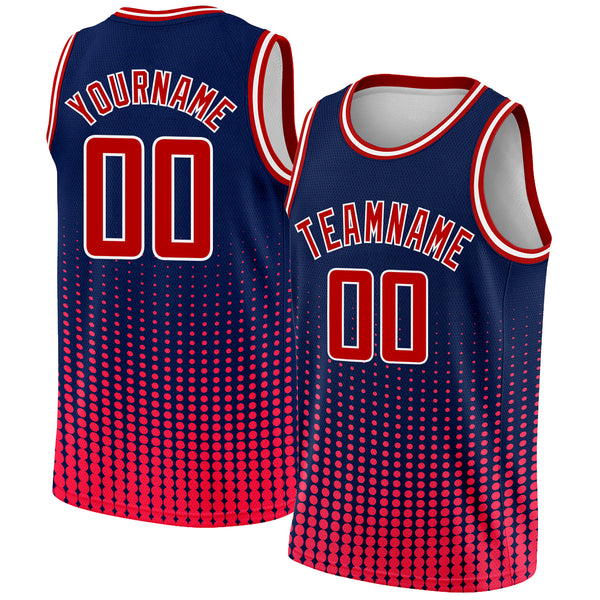 Custom Navy Red-White Halftone Authentic City Edition Basketball Jersey
