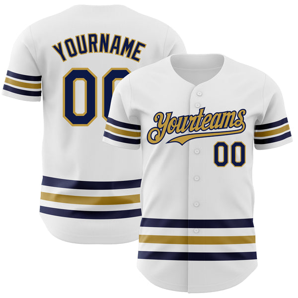 Custom White Navy-Old Gold Line Authentic Baseball Jersey