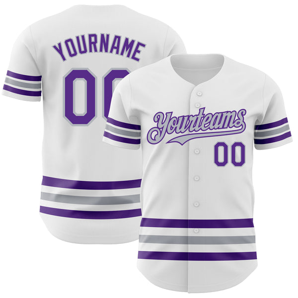 Custom White Purple-Gray Line Authentic Baseball Jersey