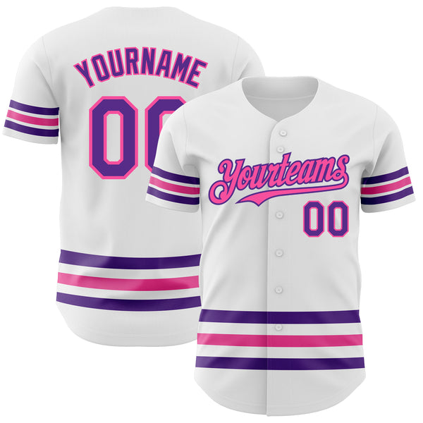 Custom White Purple-Pink Line Authentic Baseball Jersey