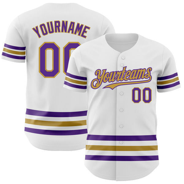 Custom White Purple-Old Gold Line Authentic Baseball Jersey
