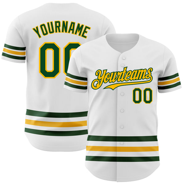 Custom White Green-Gold Line Authentic Baseball Jersey