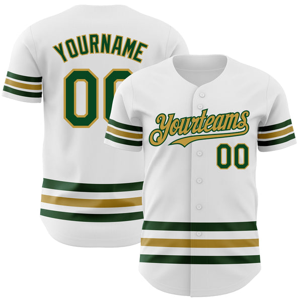 Custom White Green-Old Gold Line Authentic Baseball Jersey