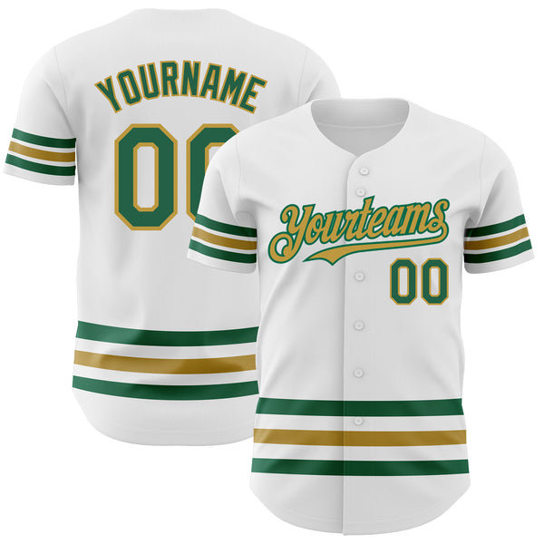 Custom White Kelly Green-Old Gold Line Authentic Baseball Jersey