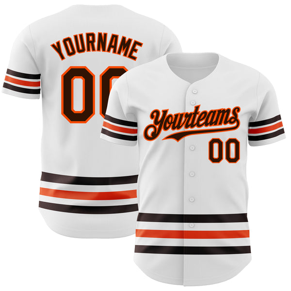 Custom White Brown-Orange Line Authentic Baseball Jersey
