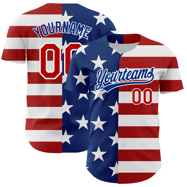 Custom White Red-Royal 3D American Flag Patriotic Authentic Baseball Jersey