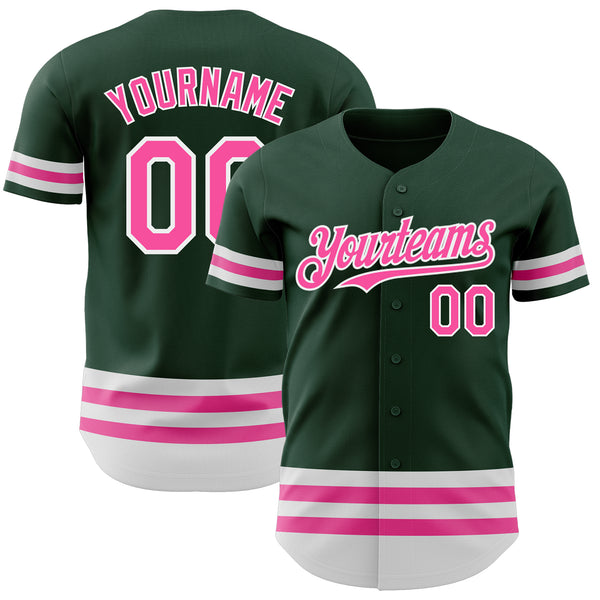 Custom Green Pink-White Line Authentic Baseball Jersey