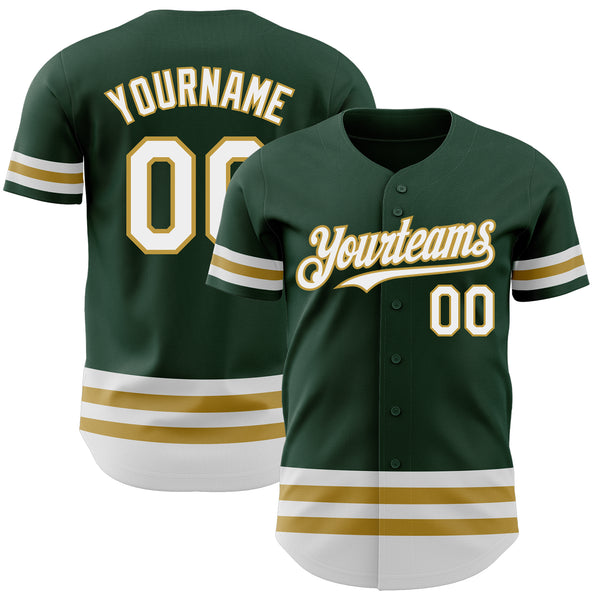 Custom Green White-Old Gold Line Authentic Baseball Jersey