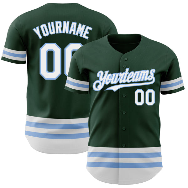 Custom Green White-Light Blue Line Authentic Baseball Jersey