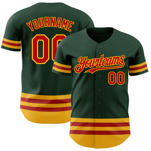 Custom Green Red-Gold Line Authentic Baseball Jersey