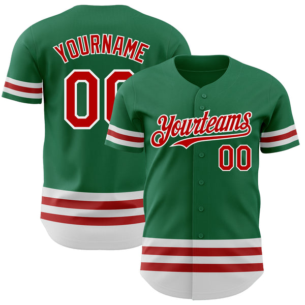 Custom Kelly Green Red-White Line Authentic Baseball Jersey