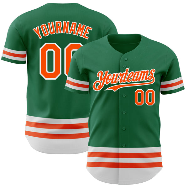 Custom Kelly Green Orange-White Line Authentic Baseball Jersey