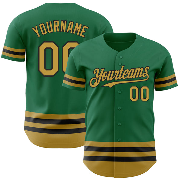 Custom Kelly Green Old Gold-Black Line Authentic Baseball Jersey