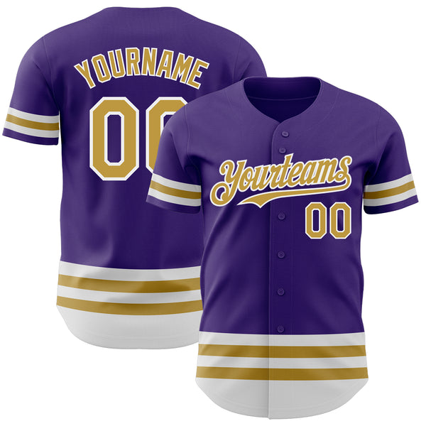Custom Purple Old Gold-White Line Authentic Baseball Jersey