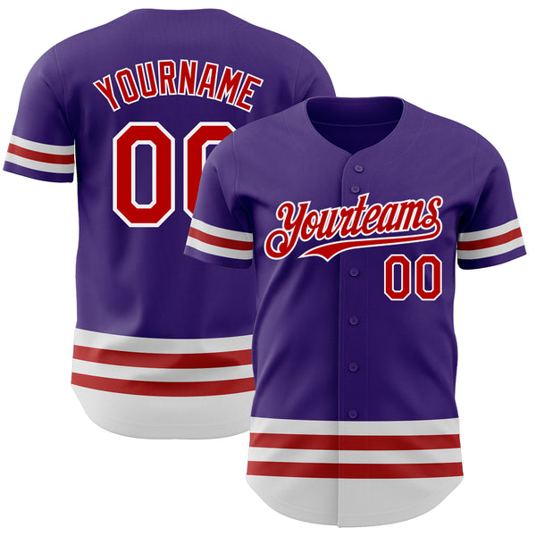 Custom Purple Red-White Line Authentic Baseball Jersey