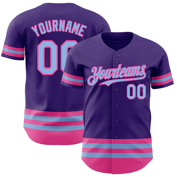 Custom Purple Light Blue-Pink Line Authentic Baseball Jersey