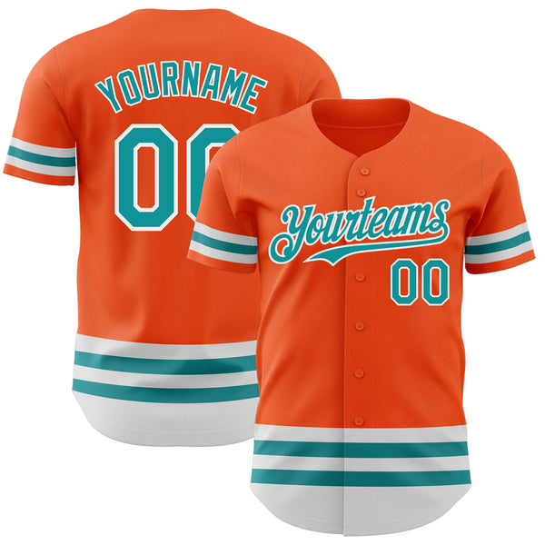 Custom Orange Teal-White Line Authentic Baseball Jersey