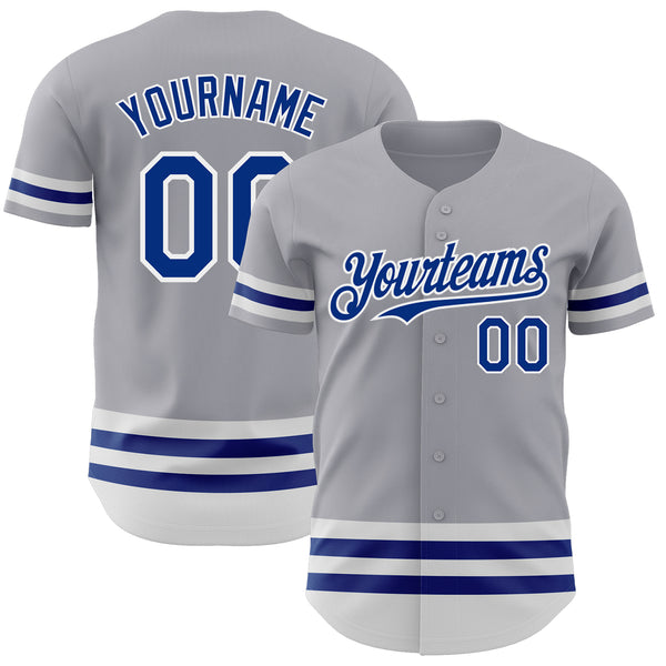 Custom Gray Royal-White Line Authentic Baseball Jersey