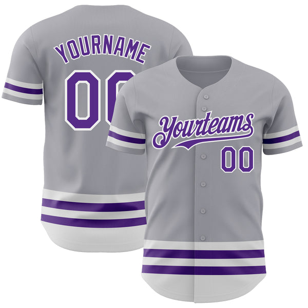 Custom Gray Purple-White Line Authentic Baseball Jersey