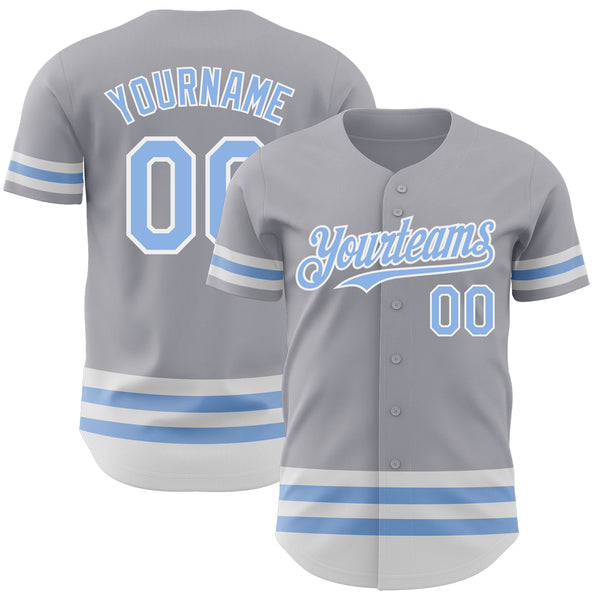 Custom Gray Light Blue-White Line Authentic Baseball Jersey