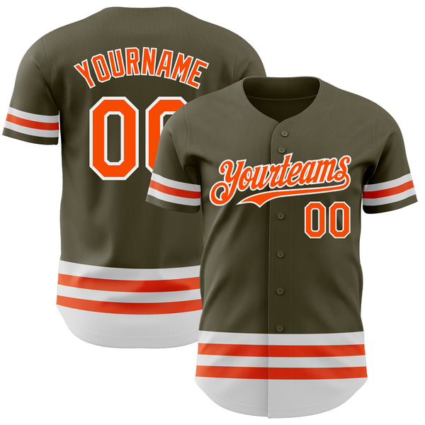Custom Olive Orange-White Line Authentic Salute To Service Baseball Jersey