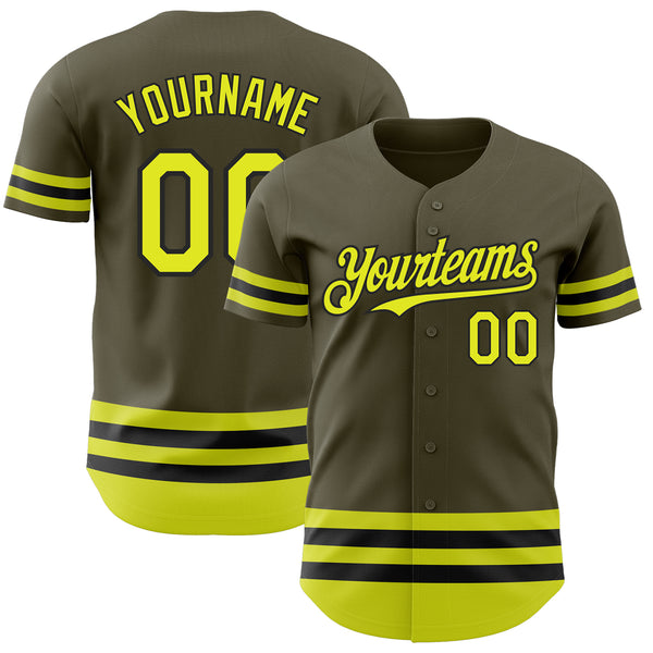Custom Olive Neon Yellow-Black Line Authentic Salute To Service Baseball Jersey