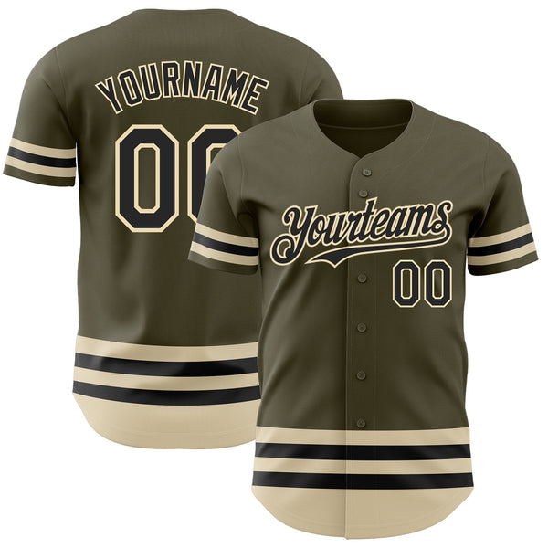 Custom Olive Black-Cream Line Authentic Salute To Service Baseball Jersey