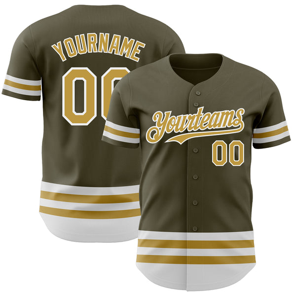 Custom Olive Old Gold-White Line Authentic Salute To Service Baseball Jersey