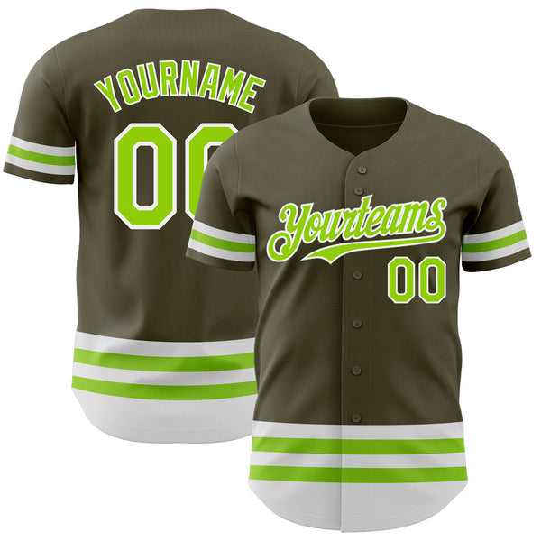 Custom Olive Neon Green-White Line Authentic Salute To Service Baseball Jersey