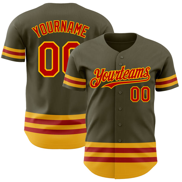 Custom Olive Red-Gold Line Authentic Salute To Service Baseball Jersey