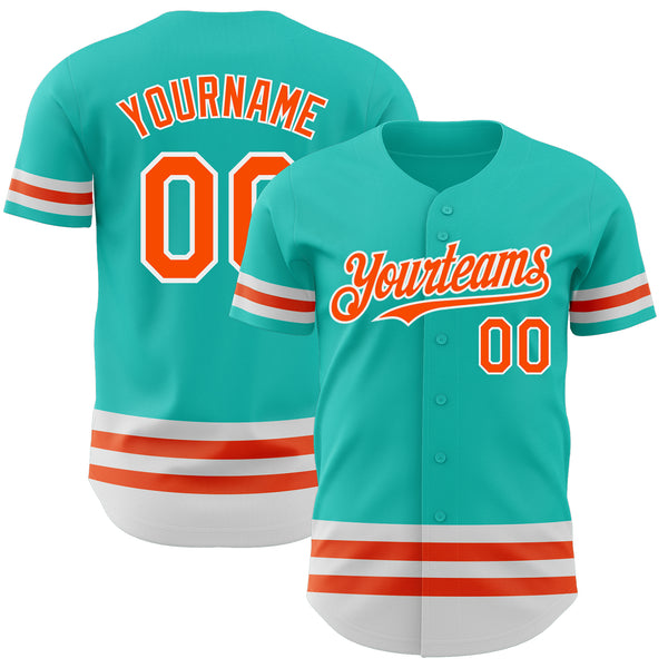 Custom Aqua Orange-White Line Authentic Baseball Jersey
