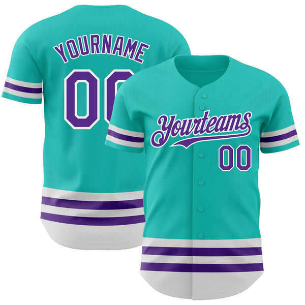 Custom Aqua Purple-White Line Authentic Baseball Jersey