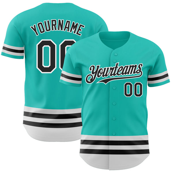 Custom Aqua Black-White Line Authentic Baseball Jersey