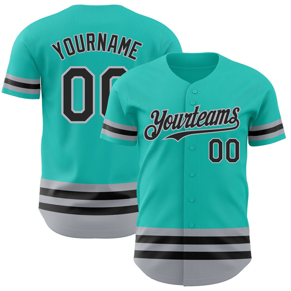Custom Aqua Black-Gray Line Authentic Baseball Jersey