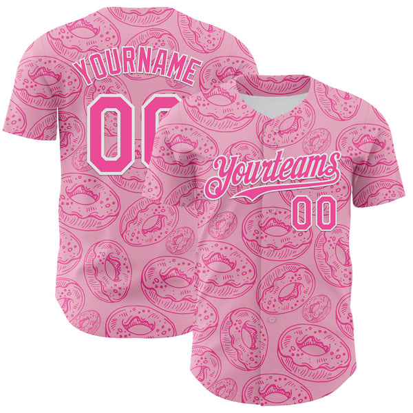 Custom Light Pink Pink-White 3D Pattern Design Christmas Foodie Food Dessert Donut Authentic Baseball Jersey