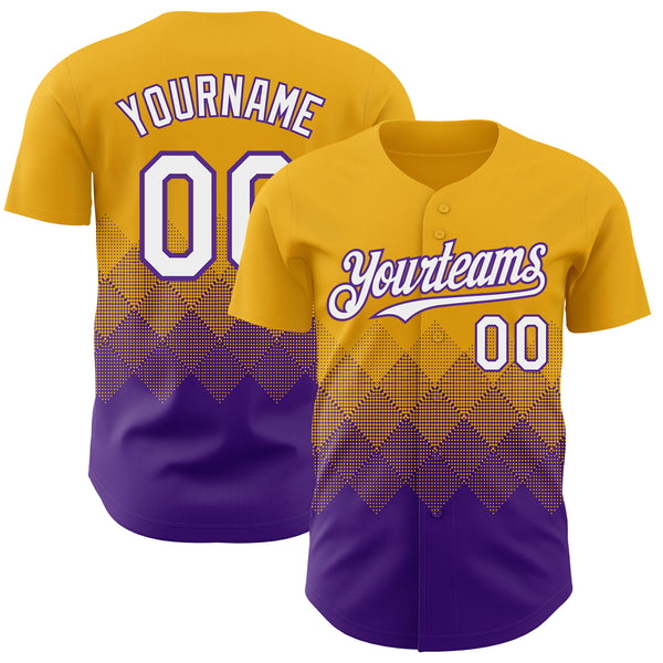 Custom Gold White-Purple 3D Gradient Square Shape Authentic Baseball Jersey