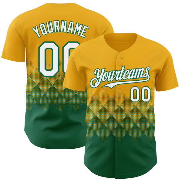 Custom Gold White-Kelly Green 3D Gradient Square Shape Authentic Baseball Jersey