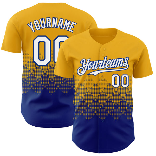Custom Gold White-Royal 3D Gradient Square Shape Authentic Baseball Jersey