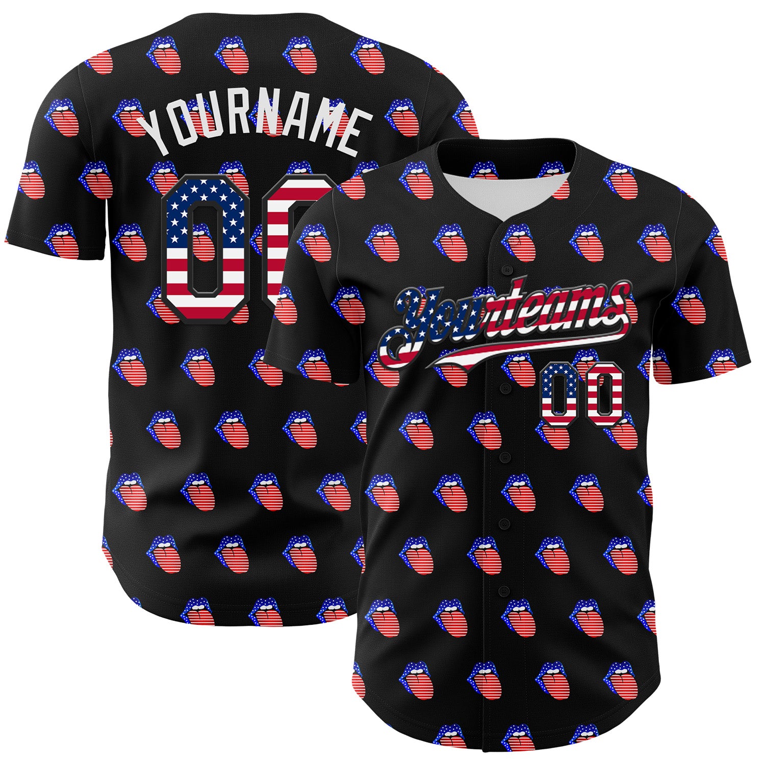 Custom Black USA Flag-White 3D Patriotic American Flag Authentic Baseball Jersey